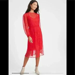 Banana Republic Red Lace MIDI Dress